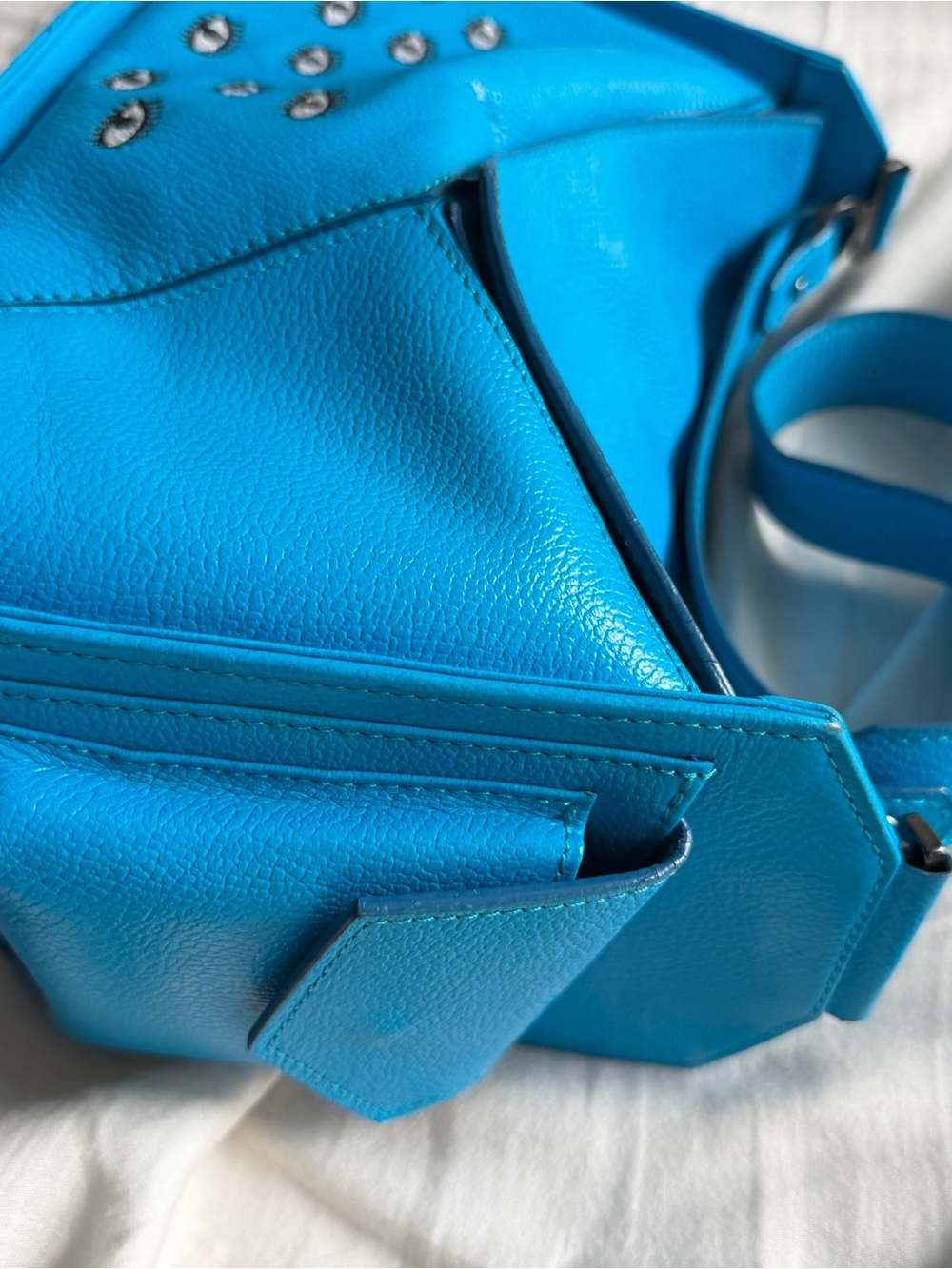 Blue Houston Eye-Embellished Leather Shoulder Bag Min & Mon with extra strap - Picture 4 of 8